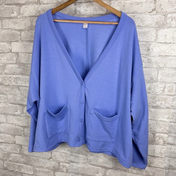 Old Navy Only Soft Jersey Knit Fleece Lined Cardigan XXL Blue Boxy Relaxed Fit - Picture 3 of 13